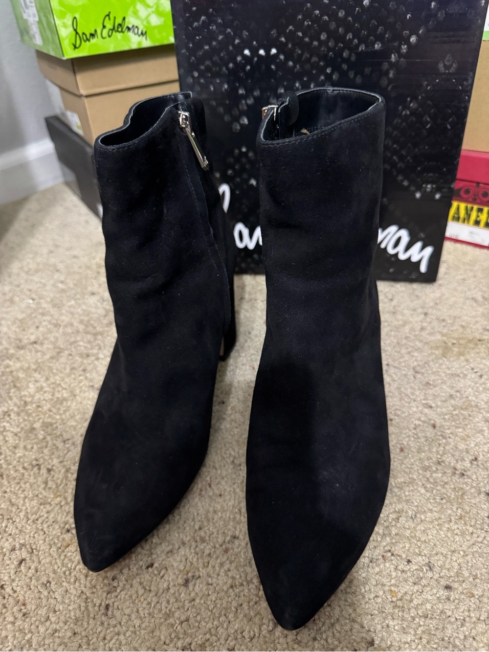 Sam Edelman Black Suede Pointed Ankle Booties